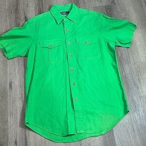Mens Medium Polo Ralph Lauren Linen Cotton Light Green Shirt Sleeve Safari Shirt